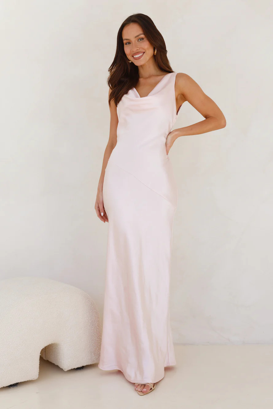 Seen For You Cowl Neck Satin Maxi Dress Pink | Hello Molly (AU)