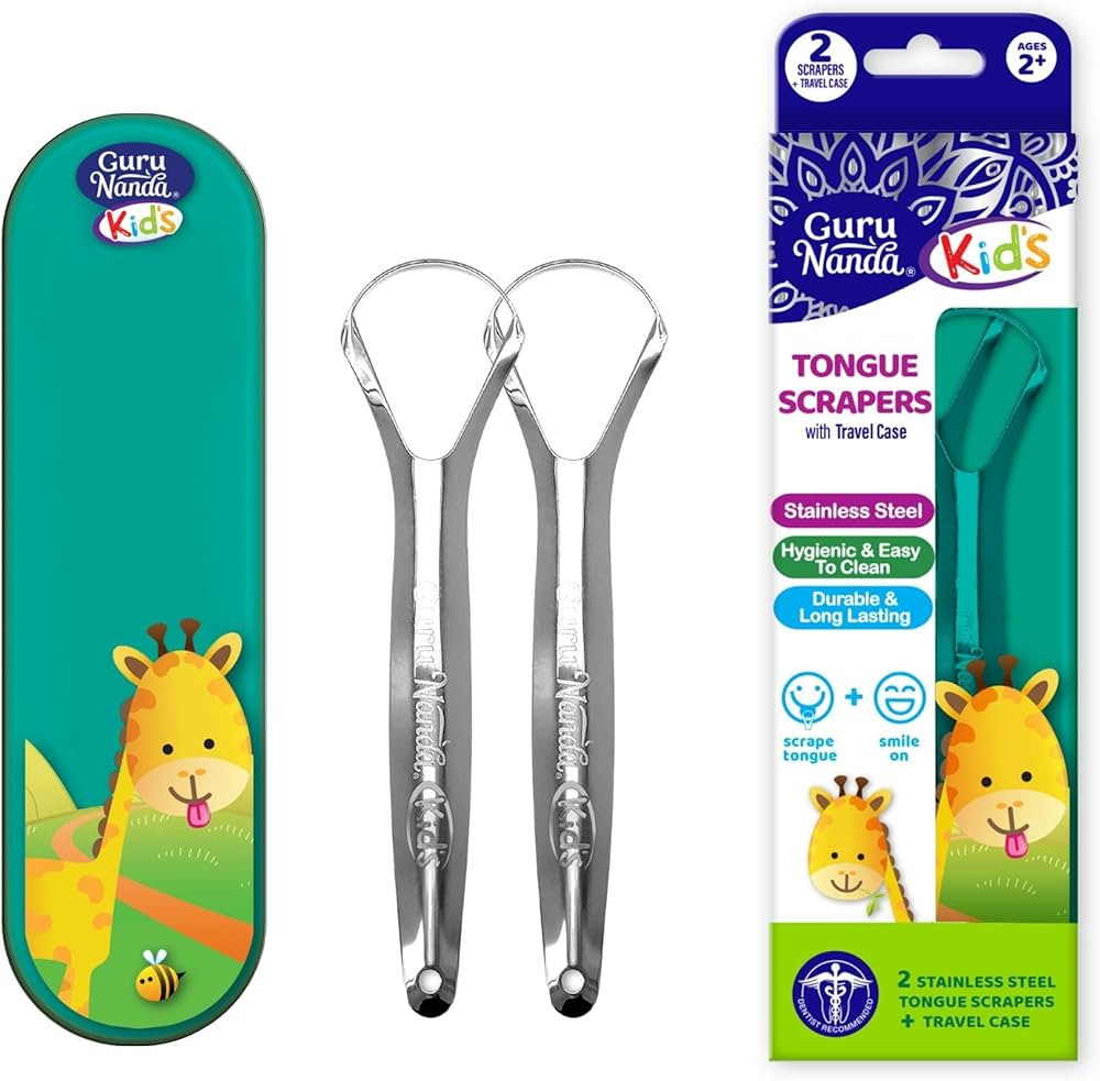 GuruNanda Kids Tongue Scraper (2-Pack) with Travel Case, Stainless Steel, Aids in Fresh Breath - ... | Amazon (US)