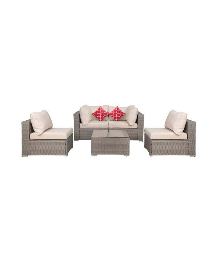 Westin Furniture 5 Piece Outdoor Patio Rattan Wicker Sofa Conversation Set with Coffee Table and ... | Macys (US)