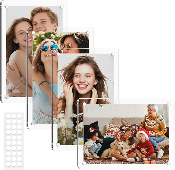 4 Pack 4x6 Inch Magnetic Picture Frame for Fridge, Clear Acrylic Photo Magnet Holder for Refriger... | Amazon (US)
