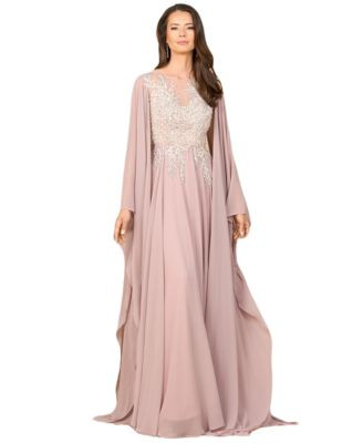 Lara Chiffon A - line Long Gown with Cape Sleeves - Navy | Macy's