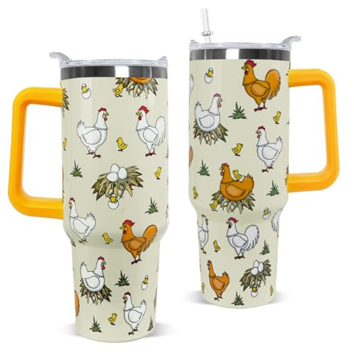 Nqhsionv Chicken Tumbler with Handle and Straw 40 oz Chicken Cup Rooster Coffee Travel Mug Stainless Steel Insulated Tumbler Chicken Stuff Decor Gifts for Women | Amazon (US)