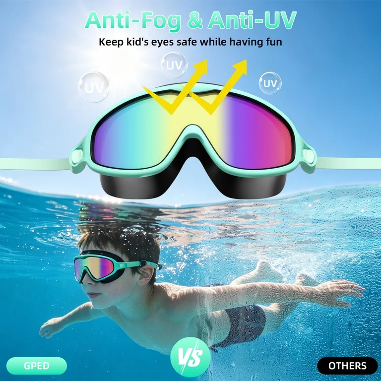 GPED Kids Swim Goggle,2 Pcak Adjustable Swimming Goggles,Anti-Fog No Leaking Swim Glasses for Chi... | Walmart (US)