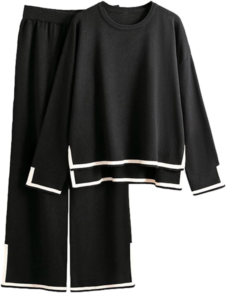 Peaceglad Women's Knit Sweater 2 Piece Sets Long Sleeve Pullover Tops High Waist Elastic Pants Lo... | Amazon (US)
