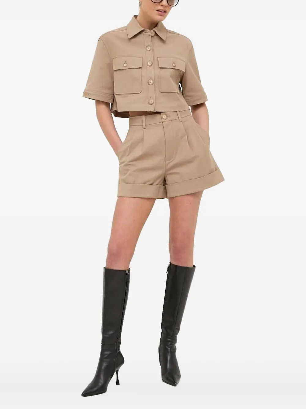 Miss Sixty logo-embroidered cropped shirt - Neutrals | Farfetch Global