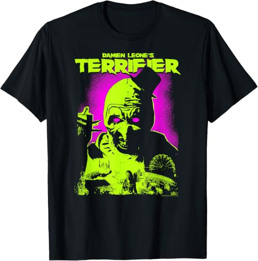 Terrifier Glowing Eyes Art The Clown Neon Poster Horror T-Shirt | Amazon (US)