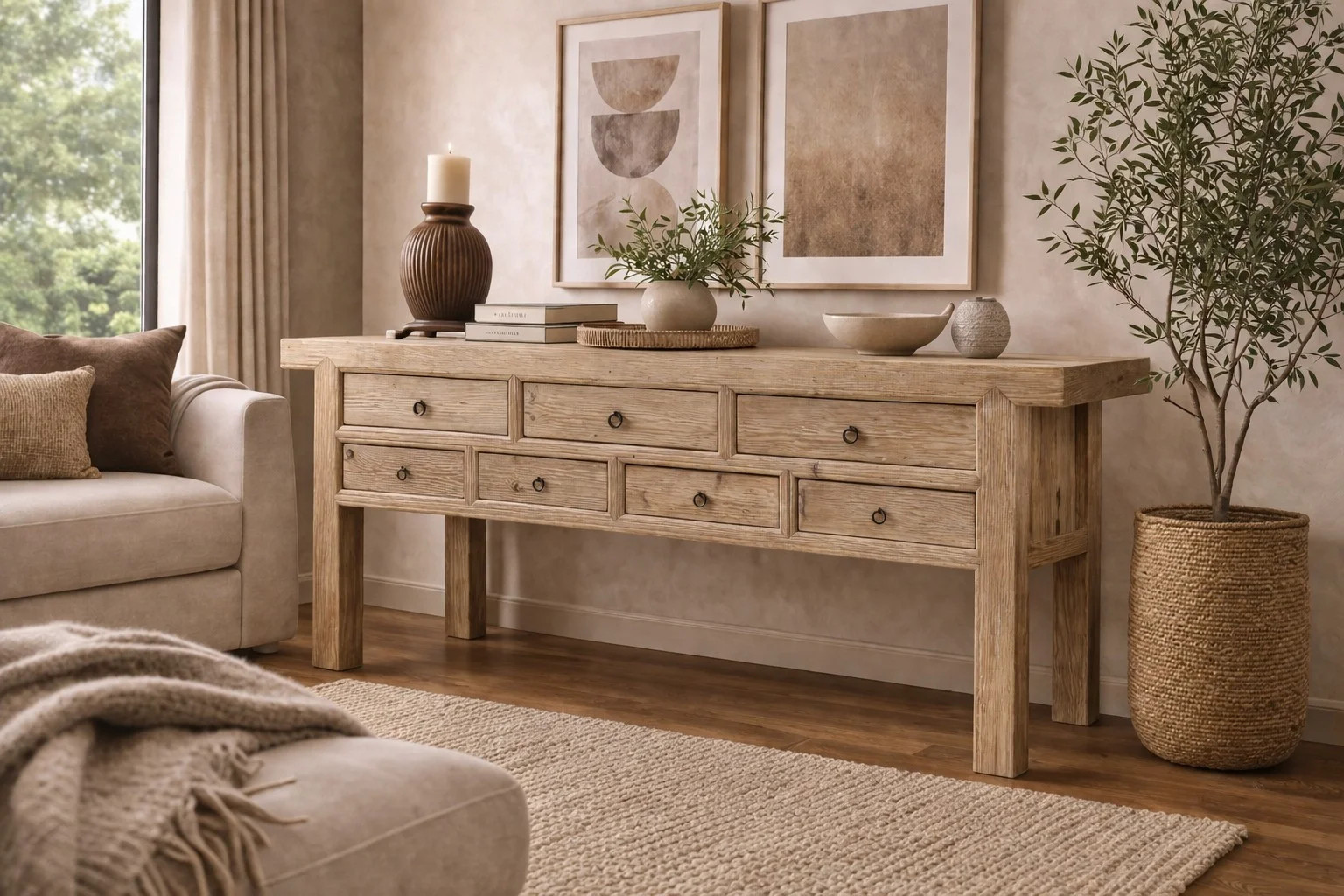 Capri 98.43" Wide 7 Drawer Pine Solid Wood Sideboard | Wayfair North America