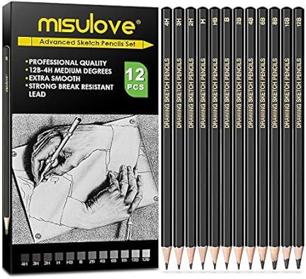 MISULOVE Professional Drawing Sketching Pencil Set - 12 Pieces Art Drawing Graphite Pencils(12B -... | Amazon (US)