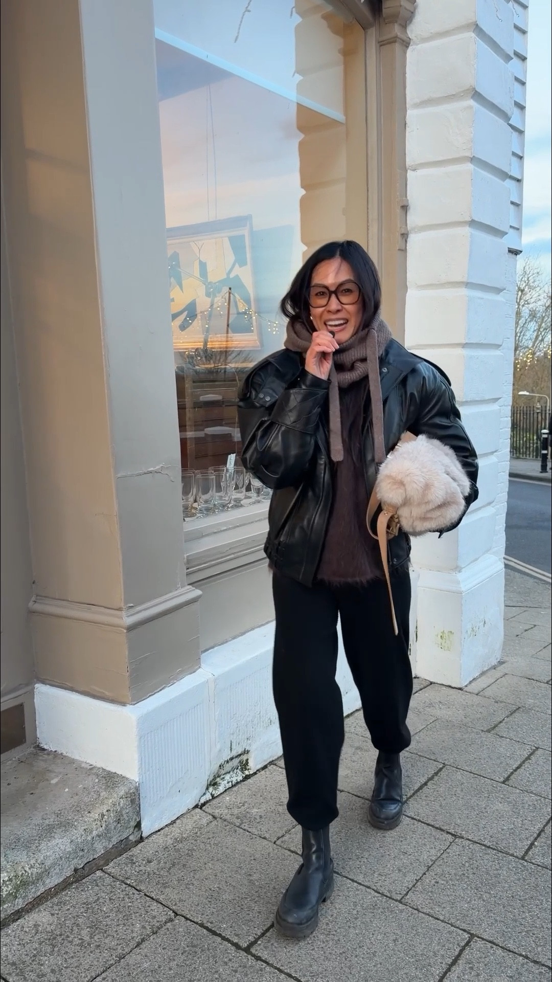 Weekend look for a girlie getaway! 

Ducie Fiona Leather jacket is insane I’m obsessed- size small 
H&M Cashmere joggers size small - very old model so linked similar
H&M Mohair knit size small
Air and grace boots troupe boots sold out 
Mint velvet bag
Chanel glasses code 3489-Q
Zara snood 


#LTKluxury #LTKeurope #LTKuk