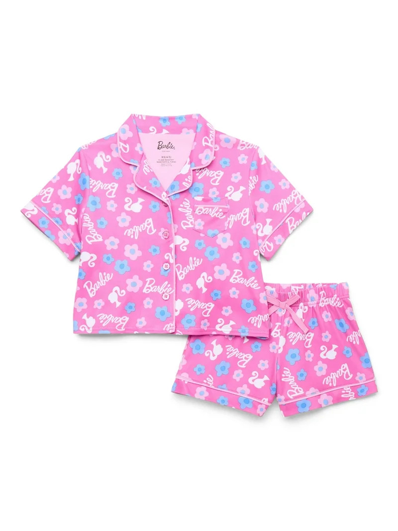 Barbie Girls' Button Front Top and Shorts Pajama Set, 2-Piece, Sizes 4-12 | Walmart (US)