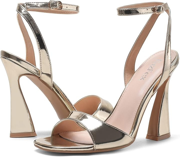 FazFex Womens Fashion Ankle Buckle Strap Heeled Sandals Comfortable Peep Toe Patent Leather Strap... | Amazon (US)