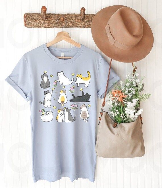 Kawaii Cat Shirt, Cat Plant T-Shirt, Cat Lover Top, Kawaii Kitty Tee Fairycore Cottagecore Cat Mo... | Etsy (US)