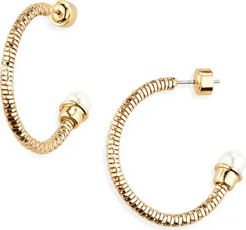 Faux Pearl Capped Hoop Earrings | Nordstrom
