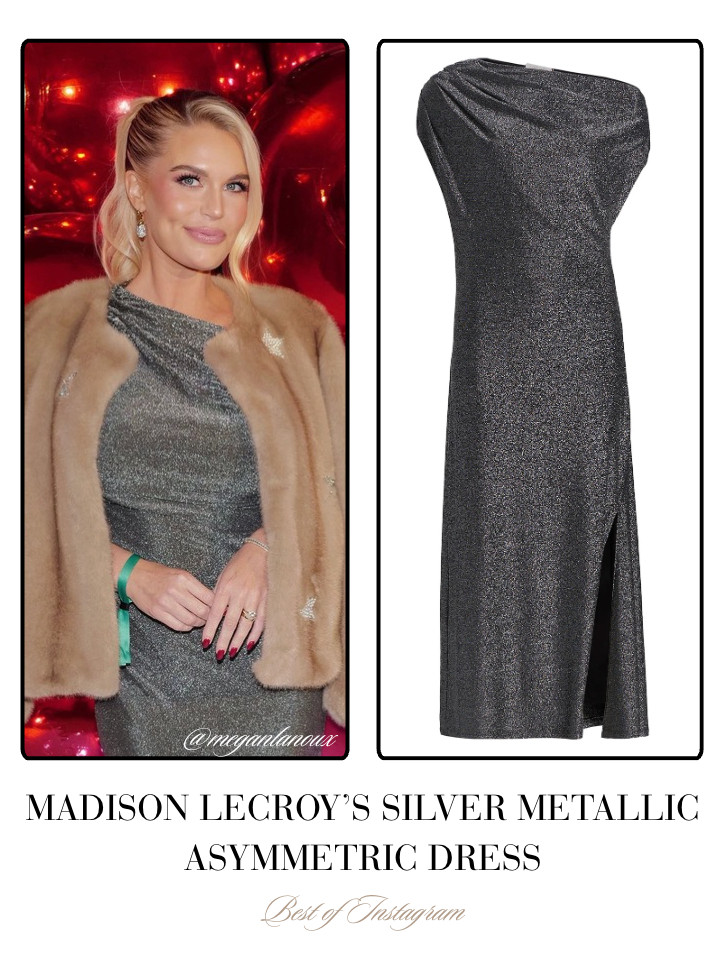 Madison LeCroy's Silver Metallic Asymmetric Dress 📸= @meganlaroux Styling= @modestoo @coulsonbingham 

 