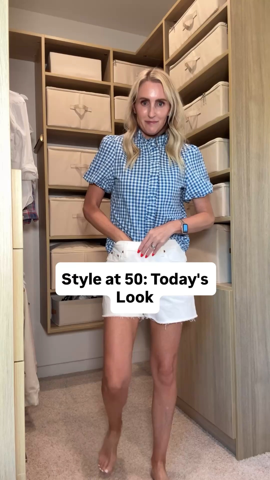 Summer outfits. The most adorable Amazon blue gingham shirt and bag paired with my favorite white shorts and jelly shoes. Wearing size small shirt, size 26 short

#LTKootd #LTKmomlife #LTKOver40