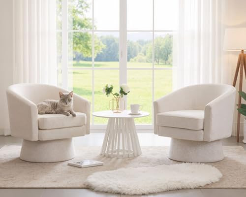 HNY Modern Swivel Beige Accent Chairs Set of 2, Linen Upholstered Barrel Chairs Cozy Vanity Arm Chairs with Back Comfy Sherpa Round Lounge Reading Armchairs, Club Side Chairs for Living Room Bedroom | Amazon (US)