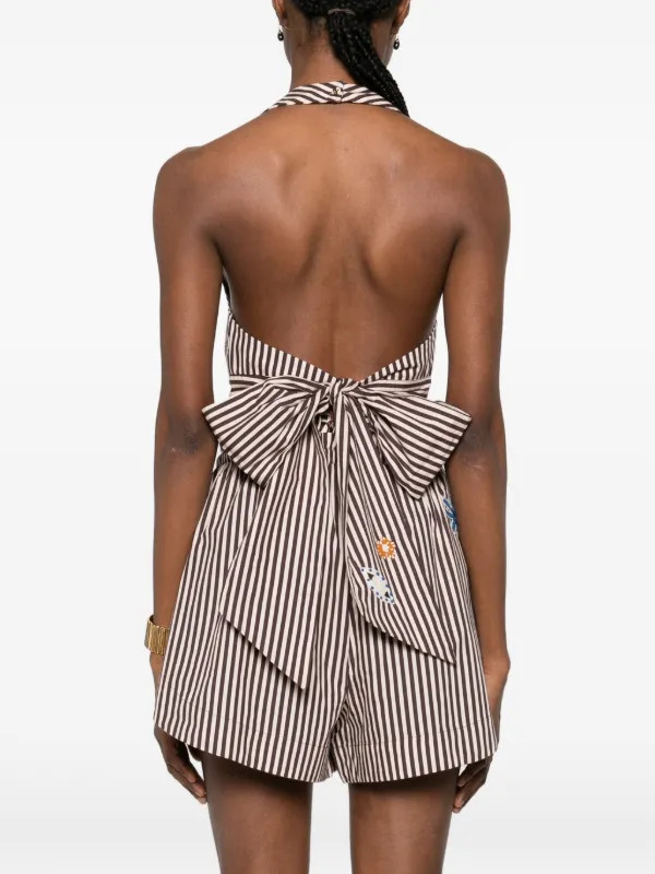 ALEMAIS Sirocco Striped Halterneck Top | Brown | FARFETCH | Farfetch Global