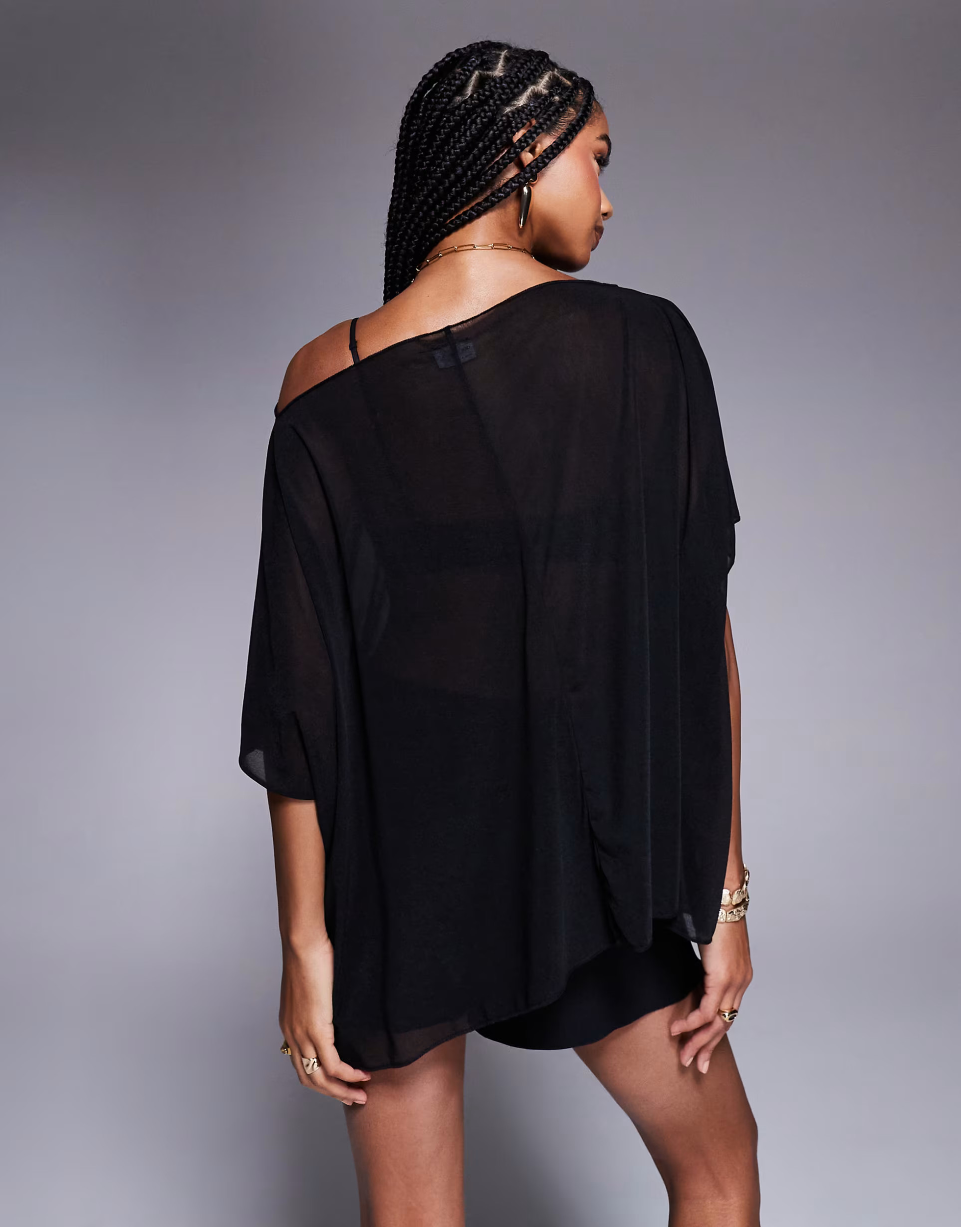 ASOS DESIGN mesh sheer oversized slouchy off shoulder top in black | ASOS (Global)