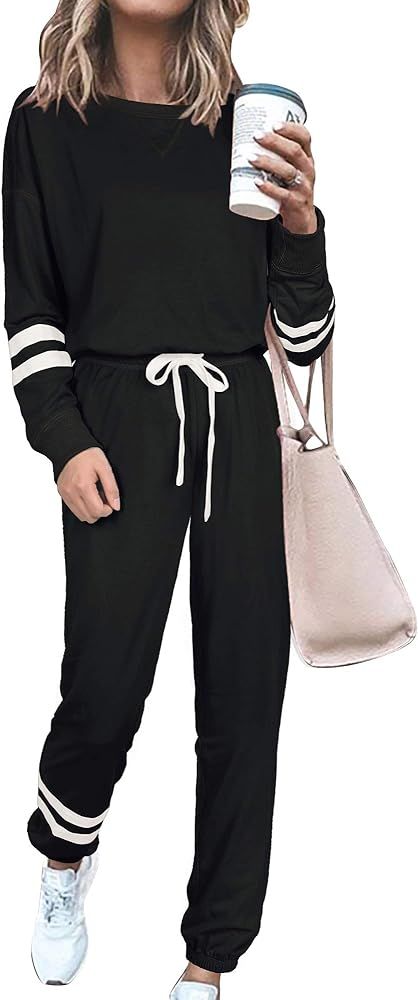 Womens 2 Pieces Long Sleeve Loungewear Sweatsuit Sets Crewneck Outfits | Amazon (US)