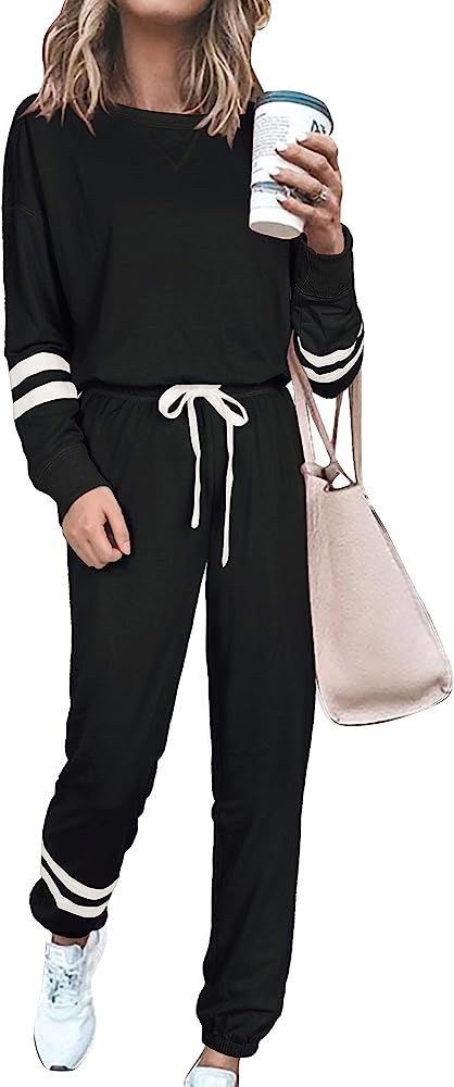 Womens 2 Pieces Long Sleeve Loungewear Sweatsuit Sets Crewneck Outfits | Amazon (US)