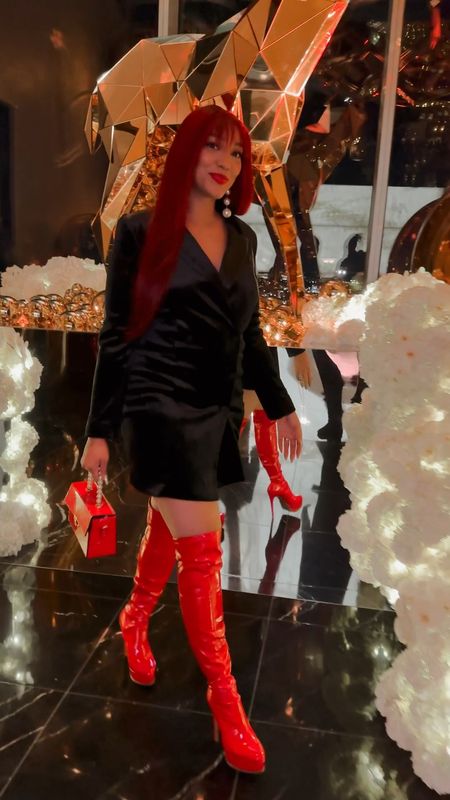 I loved my birthday dress. It was perfect for a night out with husband. I got my Velvet Double Breasted Padded Shoulder Mini Blazer Dress from Express (Size M) My red boots are from Macys. They are the Silena Over-The-Knee Platform Boots by Thalia Sodi 

#LTKSeasonal #LTKstyletip #LTKHoliday