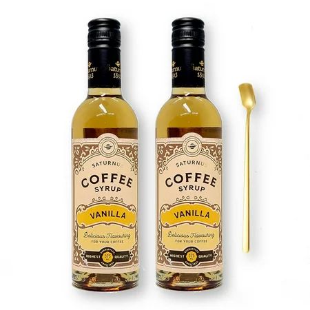 Saturnus Gourmet Vanilla Coffee Syrup 375 ml. / 12.68 Fl. Oz. X 2 with 1 Bonus Gold Stainless Steel  | Walmart (US)