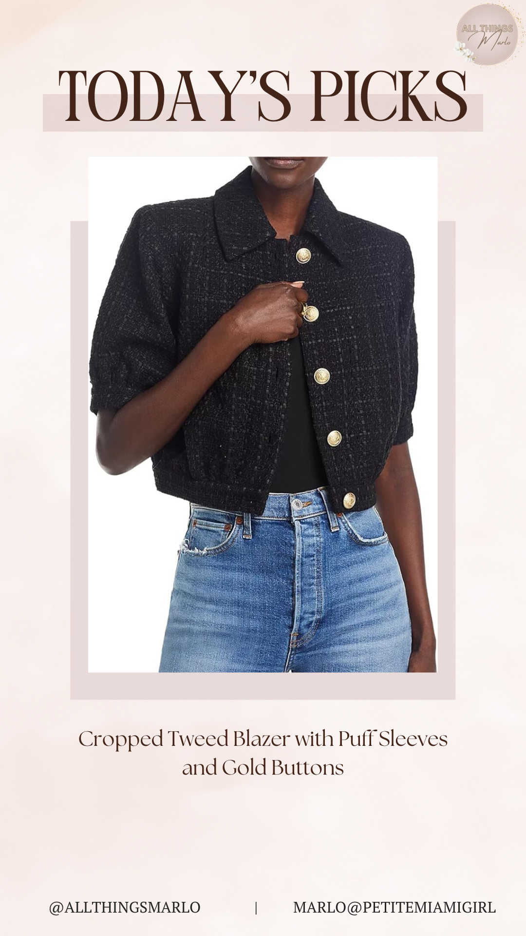 Cropped Tweed Blazer with Puff Sleeves and Gold Buttons 

 #LTKHoliday #LTKootd #LTKSeasonal