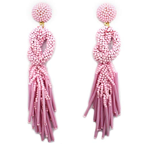Handmade Beaded Solid Color Post Statement Earrings for Women All Season 4 inch Long | Amazon (US)