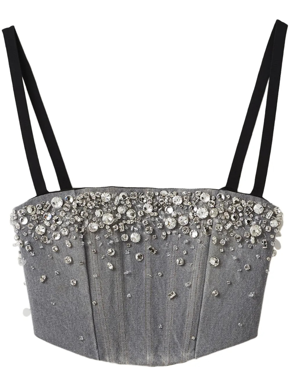 Miu Miu crystal-embellished Denim Cropped Top | Grey | FARFETCH | Farfetch Global