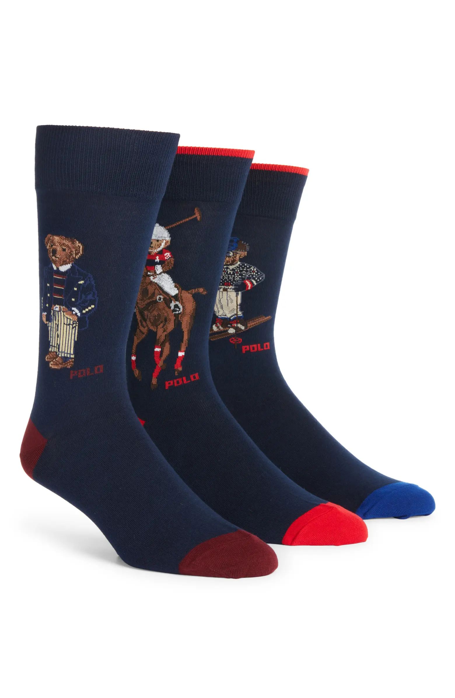 Assorted 3-Pack Polo Bear Dress Socks Gift Box | Nordstrom