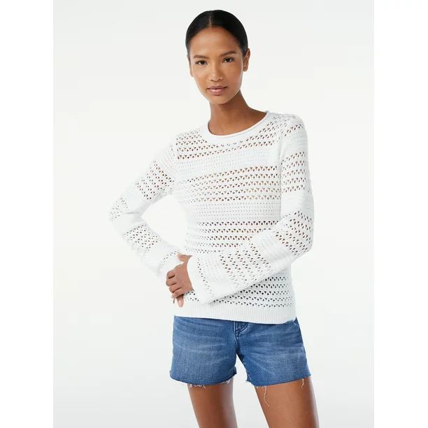 Scoop Women's Striped Crochet Sweater - Walmart.com | Walmart (US)