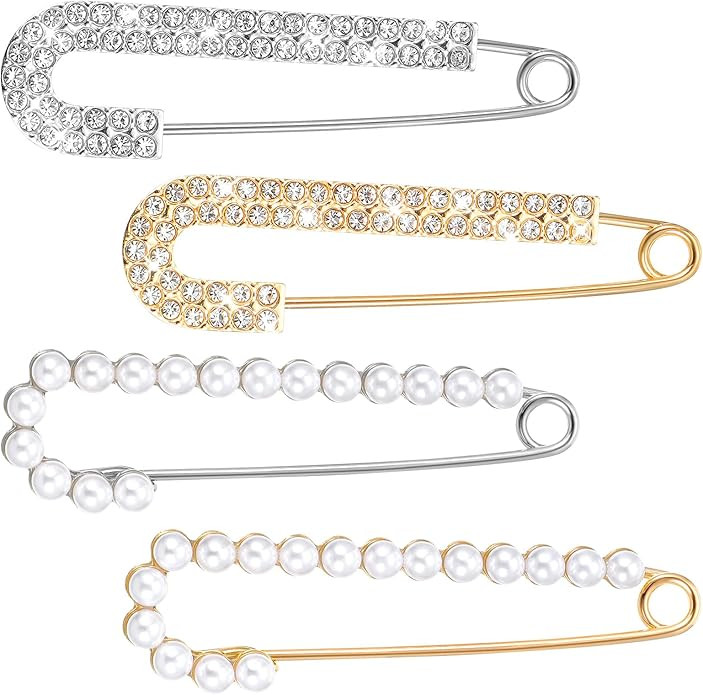 4Pcs Shawl Pin, Decorative Safety Pins for Clothing Shawl Scarf Pin Crystal Decorative Brooch Pin... | Amazon (US)