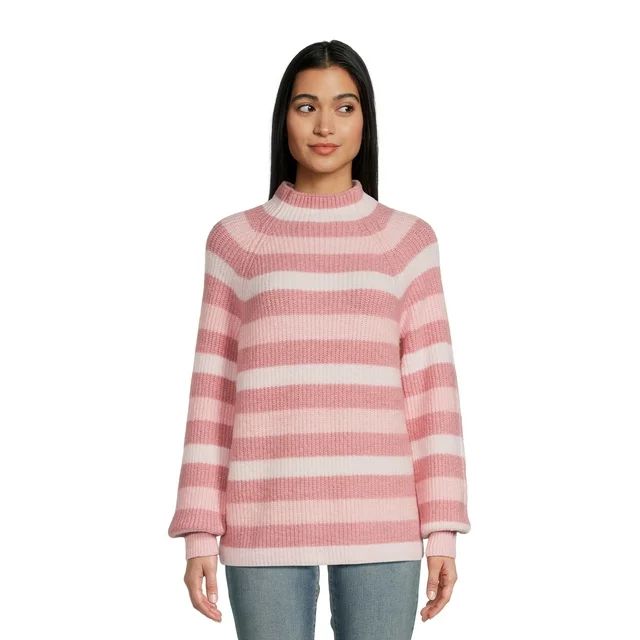Time and Tru Women's Stripe Funnel Neck Sweater, Mid-Weight, Sizes XS-XXXL | Walmart (US)