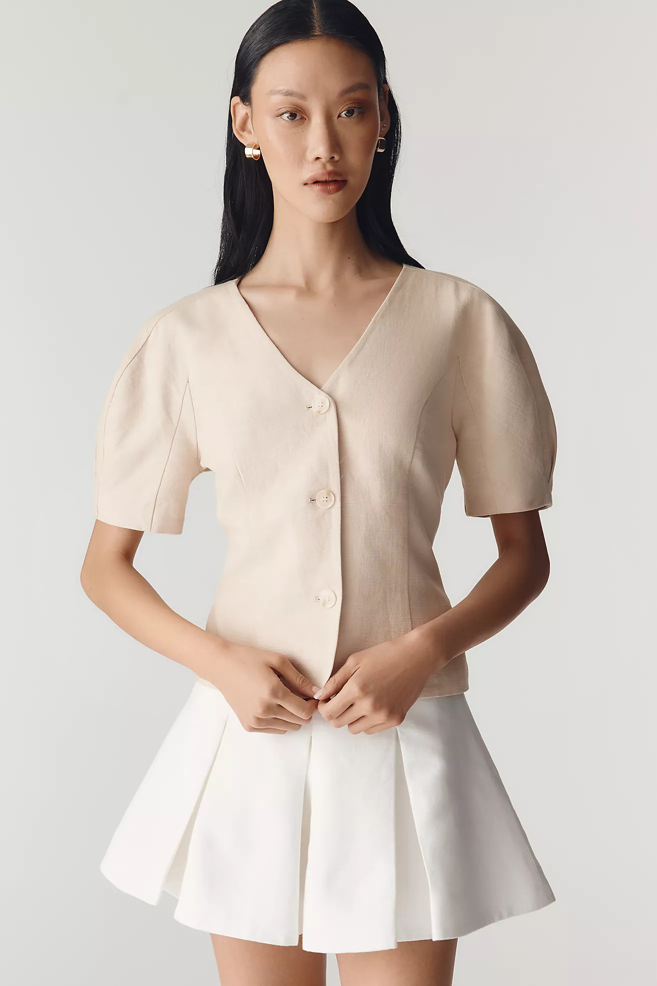 Dolan Left Coast Cotton Linen Puff-Sleeve Blazer | Anthropologie (US)