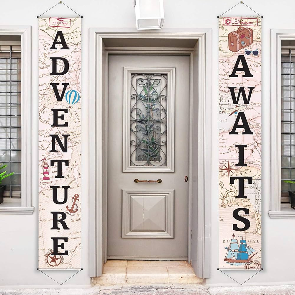 Adventure Awaits Bon Voyage Banner Garland Party Decoration Set Travel Themed Porch Sign Adventur... | Amazon (US)