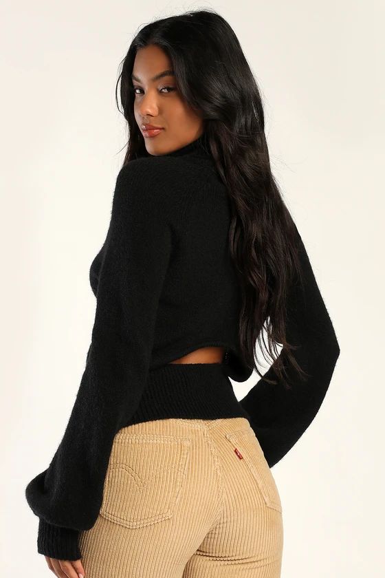 Best Moment Black Balloon Sleeve Turtleneck Cutout Sweater | Lulus (US)