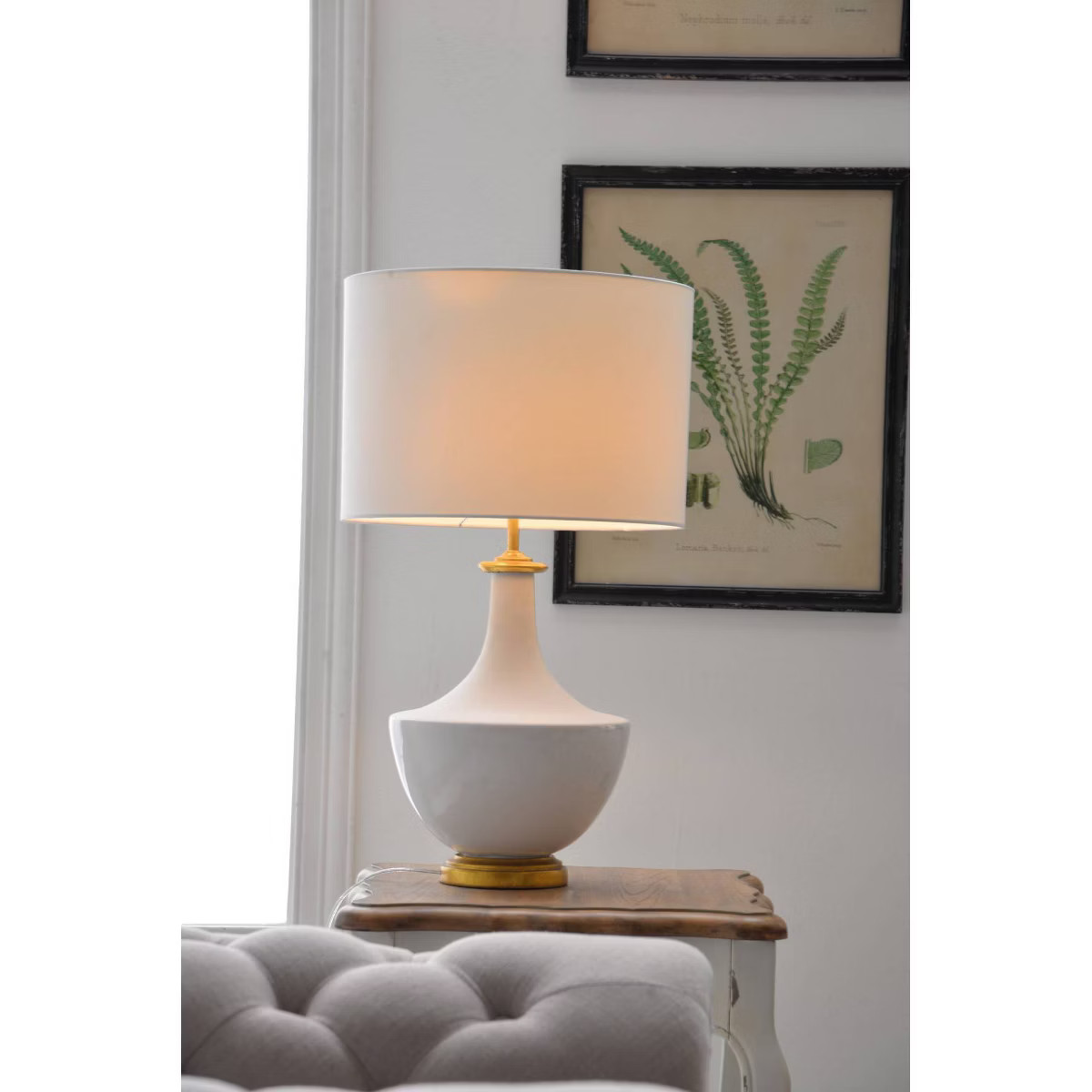 Ceramic Table Lamp with Linen Shade Cream - Storied Home: Gold Accents, UL Listed, No Assembly Re... | Target