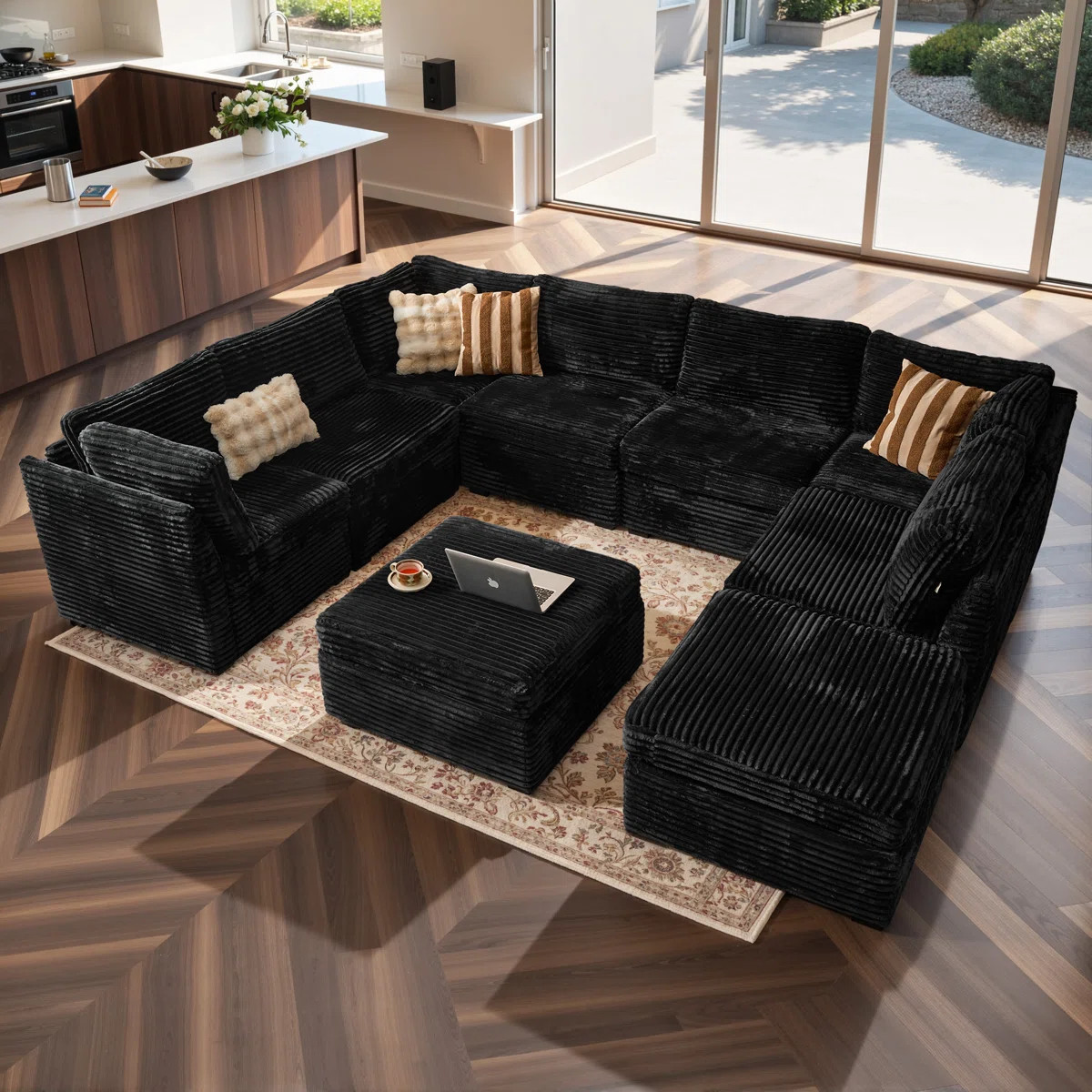 9-piece Modular U-shaped Sectional Plush Corduroy Sofa With Movable Ottoman | Wayfair North America
