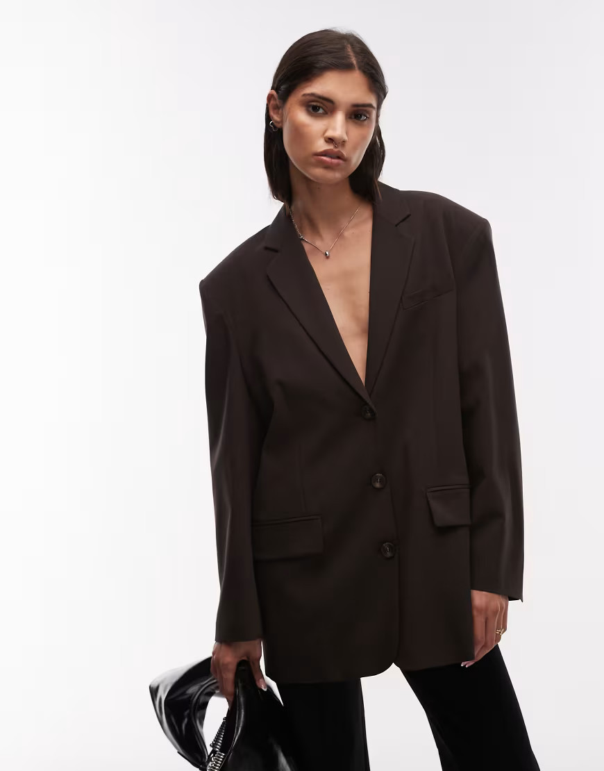 ASOS DESIGN oversized single breasted blazer in chocolate-Brown | ASOS (Global)