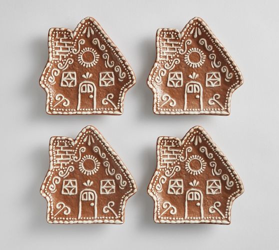 Gingerbread House Stoneware Appetizer Plates - Set of 4 | Pottery Barn (US)