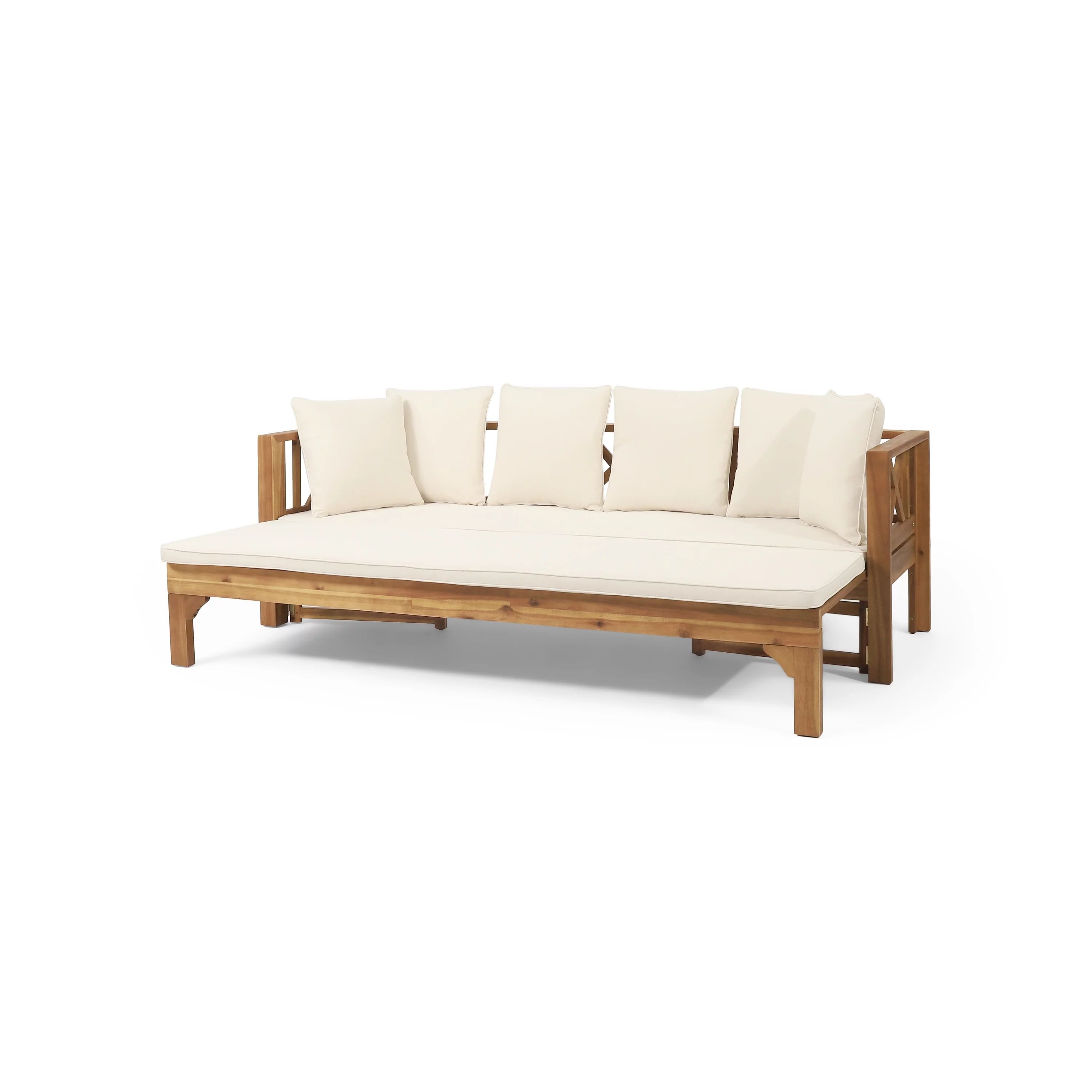 Christopher Knight Home Long Beach Outdoor Extendable Acacia Wood Daybed Sofa by  Teak +  Beige -... | Walmart (US)