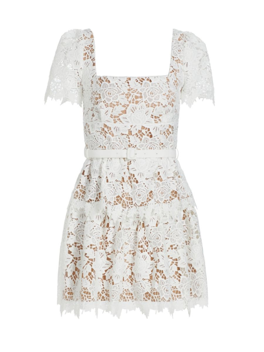 Belted Guipure Lace Minidress | Saks Fifth Avenue