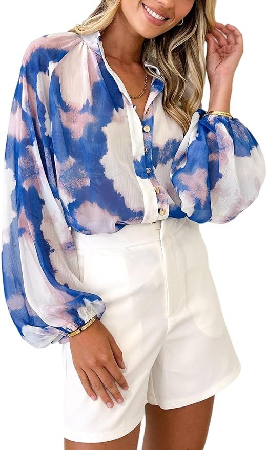 Sissyaki Women's Long Sleeve Floral Print Blouse Boho Button Down Shirts Spring Summer Tops 2024 | Amazon (US)