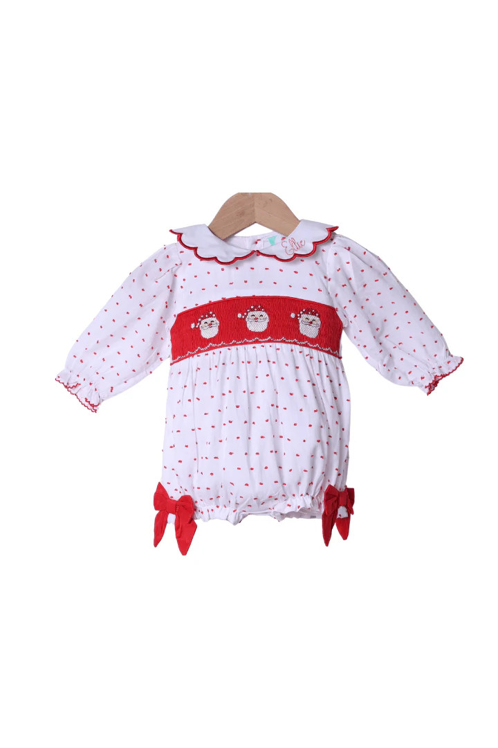 Smocked Santa Red Swiss Dot Scalloped Bubble | The Smocked Flamingo