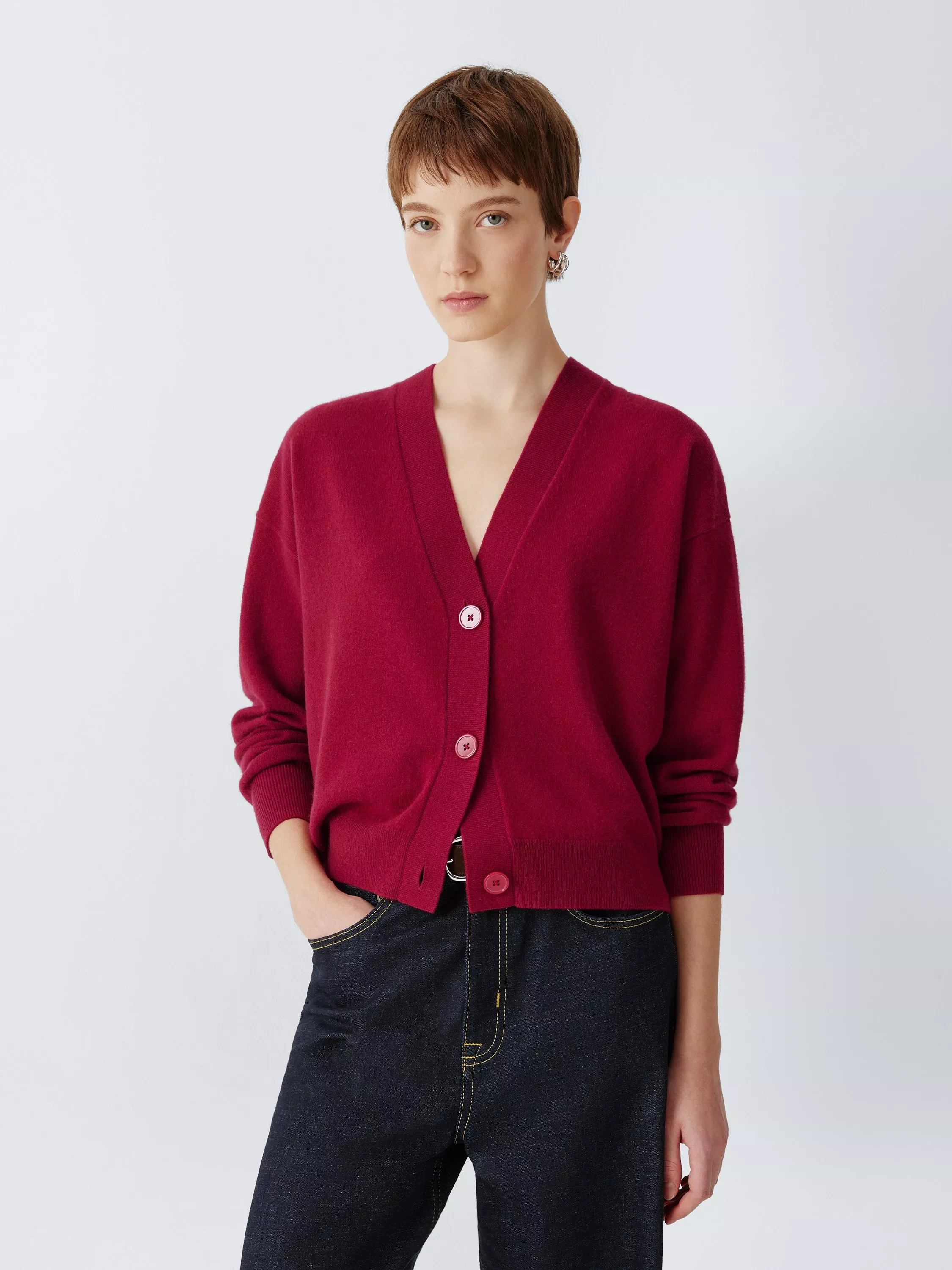 Cashmere V-Neck Cardigan, Red | John Lewis (UK)
