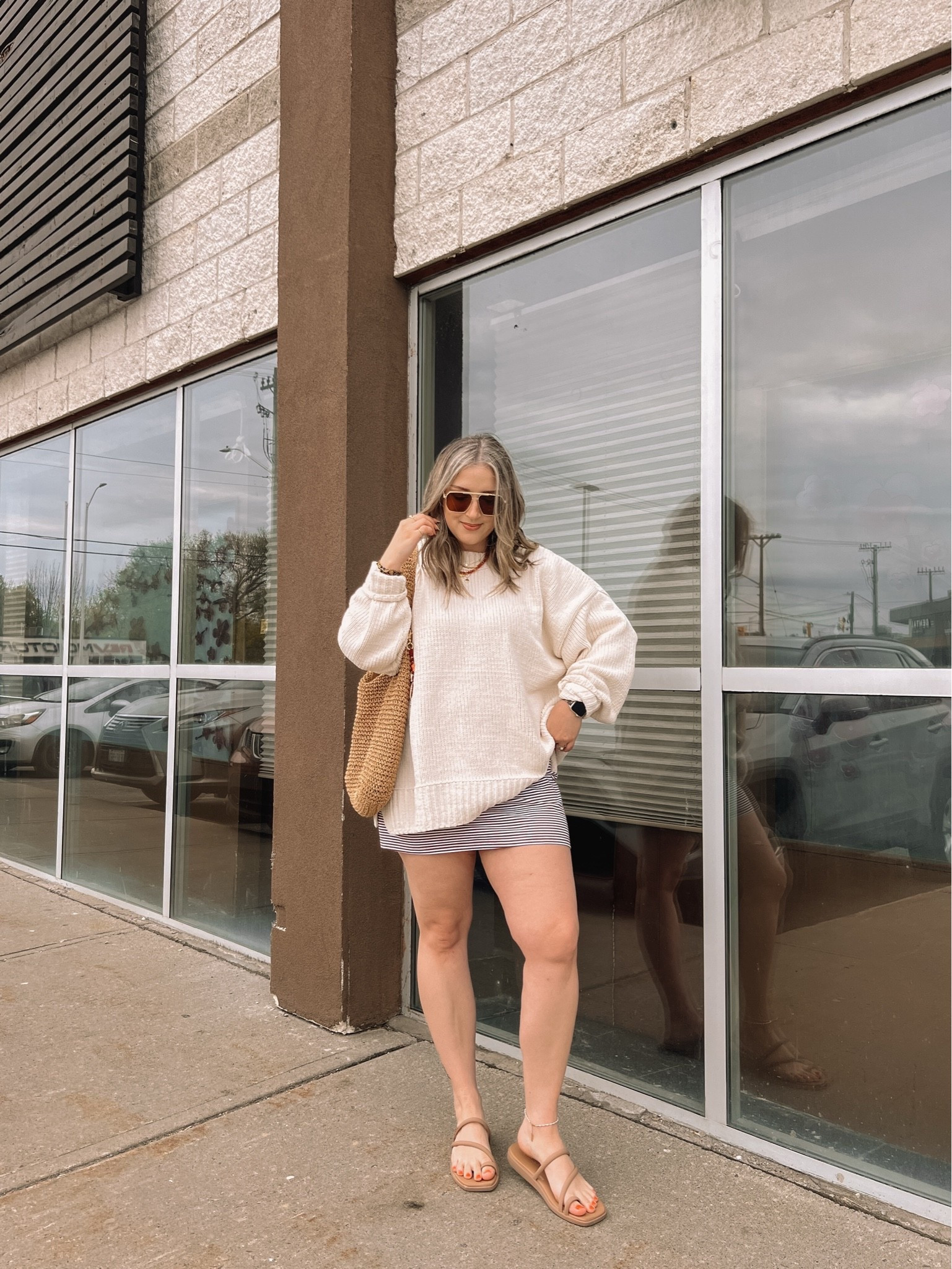 Casual spring outfit! Wearing L in the striped mini skirt (has built in shorts)! Crocs sandals are so comfy, I’m a 9.5-10 and wear a 10, Canadian link under “similar products”. Sweater is sold out, linked similar options

#LTKsummer #LTKsale #LTKmidsize