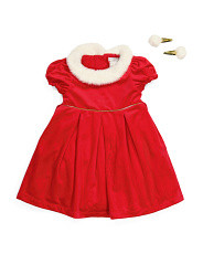 Toddler Girls Faux Fur Collar Velour Dress With Hair Clips | Clothing | T.J.Maxx | TJ Maxx