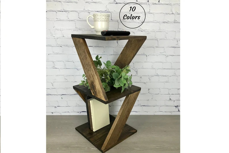 Wooden Side Table With Shelf Natural Wood Triangle Bed End Nightstand Accent Table Plant Stand Li... | Etsy (US)