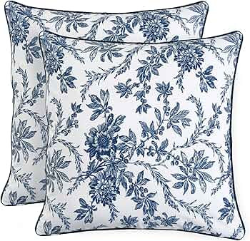 Ridhi Incremental Blue Block Print Cotton Throw Pillow Covers for Decorative Couch Pillows for Li... | Amazon (US)