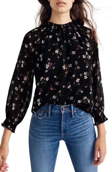 Backyard Blooms Smocked Mock Neck Top | Nordstrom